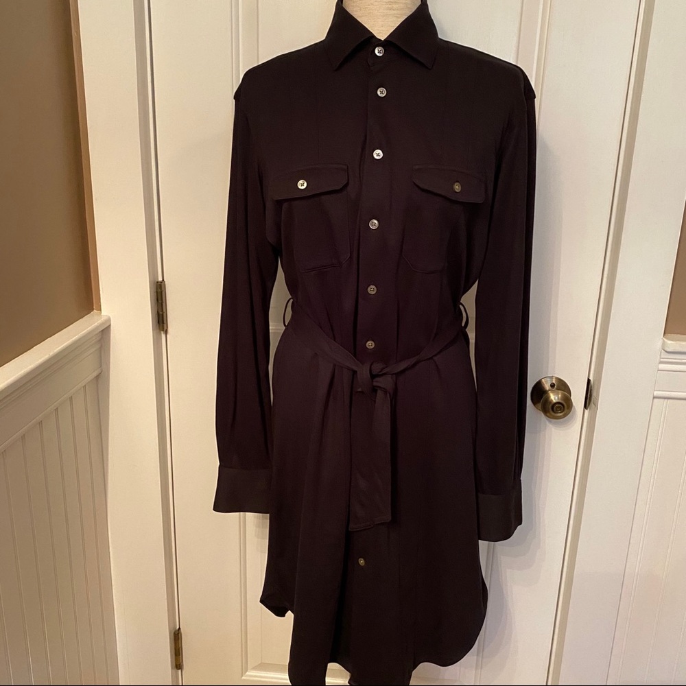 FACONNABLE SHIRT DRESS BLACK BELTED LONG SLEEVE BUTTON FRONT Size 6